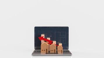 Notebook and Wood House for Business concept 3d Rendering. photo
