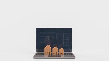 The Notebook and Wood House for Business concept 3d Rendering. photo