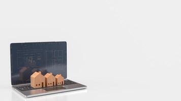 Notebook and Wood House for Business concept 3d Rendering . photo