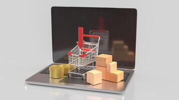 The Shopping cart on notebook for Business concept 3d Rendering. photo