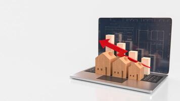 Notebook and Wood House for Business concept 3d Rendering. . photo