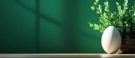 A serene arrangement of plant and egg. photo