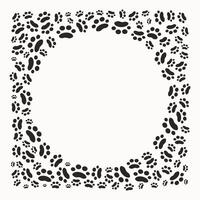 Frame with cartoon animal tracks, paw prints of pets, background for print design. Card with place for text. Pet Goods. Banner with notification about pet. Background isolated. vector