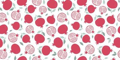 Pomegranate, slices and whole fruits. Simple abstract seamless pattern. Vitamin natural vegetarian food. Repeating background. vector