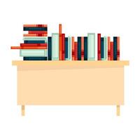 Table with stacks of books in the library vector