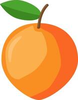 Orange apricot with green leaf and stem, fresh fruit icon showing ripe, juicy fruit with simple design vector