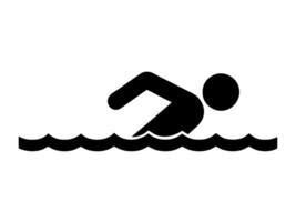 An icon representing swimming, specifically the front crawl stroke - a silhouette of a person in a crouched position with arms extended forward in the water. vector