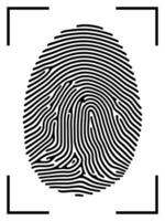 Illustration of a fingerprint with ridges within a rectangular frame. Ideal for biometric authentication systems, identity verification applications, and cybersecurity themes. vector
