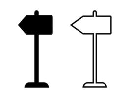 Two black and white icons of road signs with arrows pointing to the left. vector