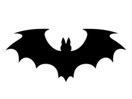 A bat silhouette with wings spread and a small face, set against a white background. Design element for Halloween illustrations. vector