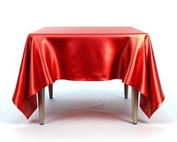 Round Table with Red Tablecloth. Isolated illustration on a white background. 3d rendering. photo