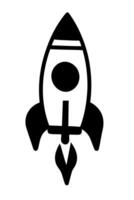 Simple black rocket ship illustration. Ideal for space themed designs, technology projects, or childrens graphics. Clean art. vector