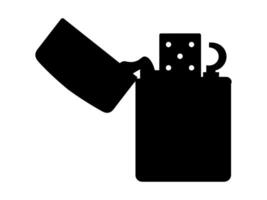 Black silhouette of an open lighter displaying dice. Illustration for gambling, risk, games or addiction related designs. Minimalist style icon. vector