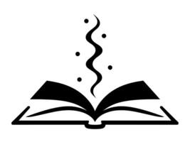 Black silhouette of an open book with magical sparkles emanating from its pages. Ideal for fantasy, education, or storytelling concepts vector