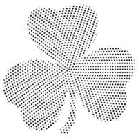 Minimalist illustration of a three leaf clover created with halftone dots. Perfect for St Patricks Day designs, luck themed graphics, or simple nature illustrations. Black and white. vector