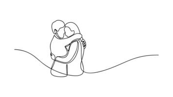 One Line Drawing Couple Hugging Love Romance Minimalist Art vector