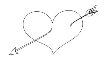 Simple Line Art Heart Pierced by Cupids Arrow, Romantic Design vector