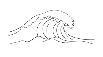 Ocean Wave Art Line Drawing, Curl, Crest, Trough, Surge vector