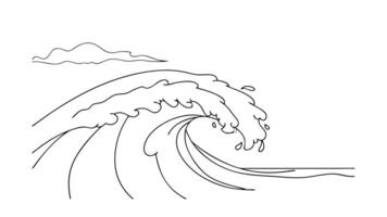 Ocean Wave Line Art Curl, Crest, Splash, Sky, and Cloud vector