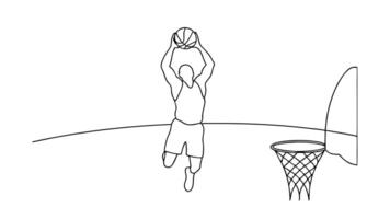 Basketball Player Shooting a Free Throw OneLine Drawing Sketch vector