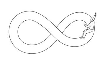 Infinite Loop Man Riding Endless Cycle, Continuous Journey, Progress Symbol, Life Cycle, Eternal Mot vector
