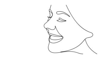 Smiling Woman Face Line Art Minimalist OneLine Drawing Sketch vector