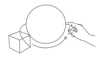 Hand Rotating Cube Around Sphere Geometric 3D Shapes Illustration vector