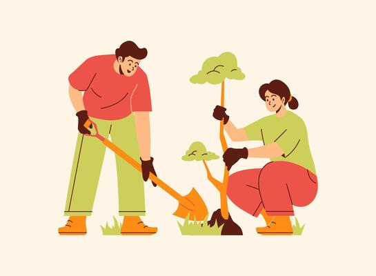 Illustration of an Volunteer Character Reforestation
