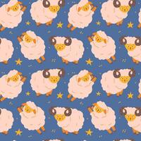 Seamless pattern with cartoon sheep. Counting sheep before bedtime vector