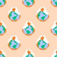 Girl hugging the globe seamless pattern for earth day vector