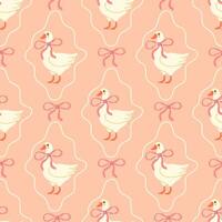 Seamless pattern with cute geese with a bow on a light background vector