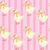 Seamless pattern with cute geese with a bow on a pink background vector
