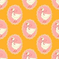 Seamless pattern with cute geese with a bow in a frame vector