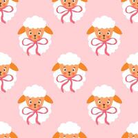 Seamless pattern with cute sheep with bows on a pink background vector