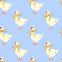 Seamless pattern with cute little geese with a bow vector