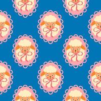 Seamless pattern with cute sheep with bows on a dark background vector