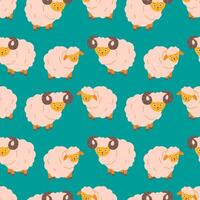 Seamless pattern with playful sheep on a green background vector