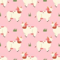 Seamless pattern with cartoon cows on pink background vector