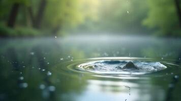 Serene water droplets falling into the peaceful lake creating ripples and splash video