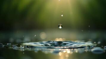 Macro View of Water Droplets Falling onto Tranquil Surface with Soft Lighting video