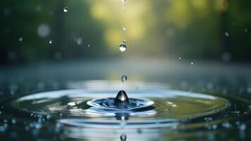Captivating Water Droplets Falling into a Tranquil Pool, A Moment of Serenity video