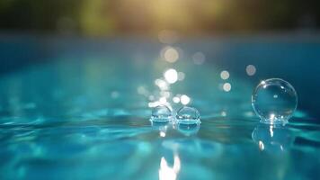 Captivating Water Surface with Floating Bubbles and Sparkling Reflections in 4K video