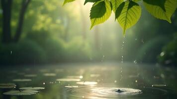 Enchanting rain scene with gentle droplets falling into a serene lake setting video