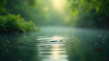 Serene Raindrops Falling into Calm Lake Waters, Creating Ripples in Tranquil Nature video