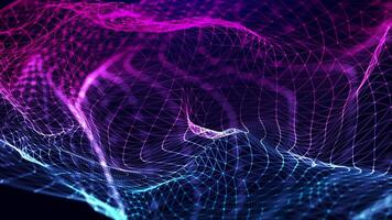 Abstract background with wavy shape particles, digital purple waves. Futuristic connections background. Big data visualization. Seamless looping 4k video