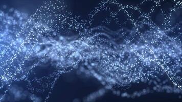 Abstract digital cyber wave composed of particles and dots moving on blue background, big data visualization, futuristic and technological, 3D, 4K, seamless loop. video