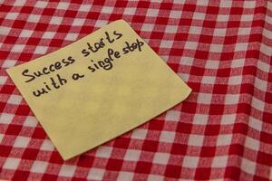 Note on a checkered tablecloth conveying motivation and inspiration photo