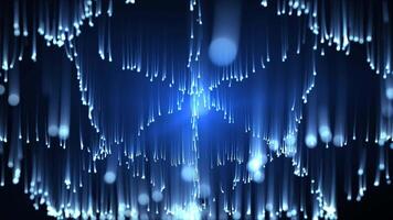 Abstract background with glowing neon particles flying down. movement of a stream of glowing bright lines of particles. Seamless loop abstract background video