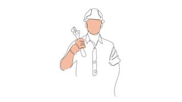 animated mechanical continuous line holds mechanical tools. profession illustration. line art animation continuous single line drawing of woman looking at smartphone, video