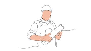animated continuous line of architects carrying architect's drawing tubes. profession illustration. line art animation video